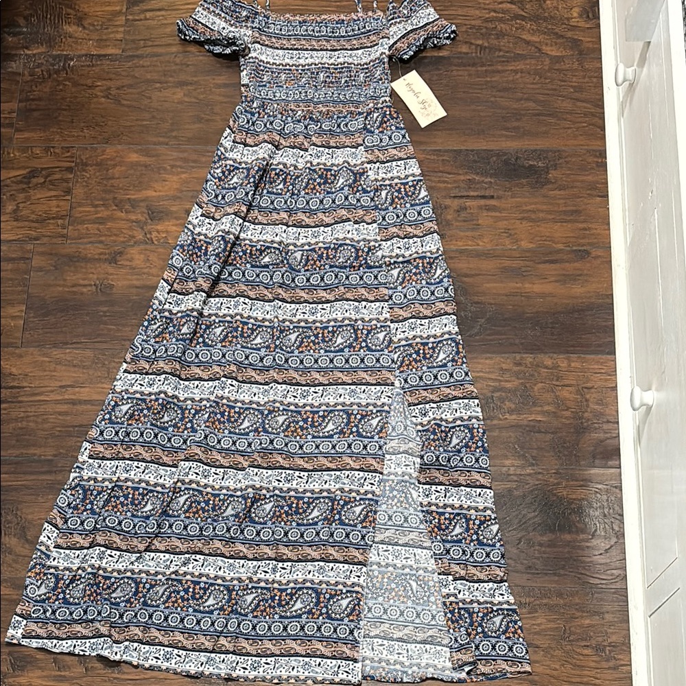 Magnolia white & orange smocked Maxi Dress